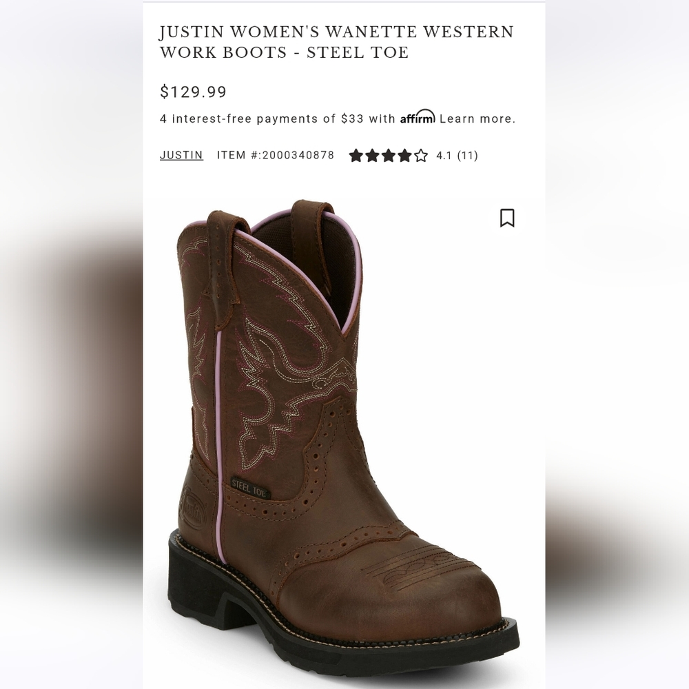 Justin Wanette steel toe work boots